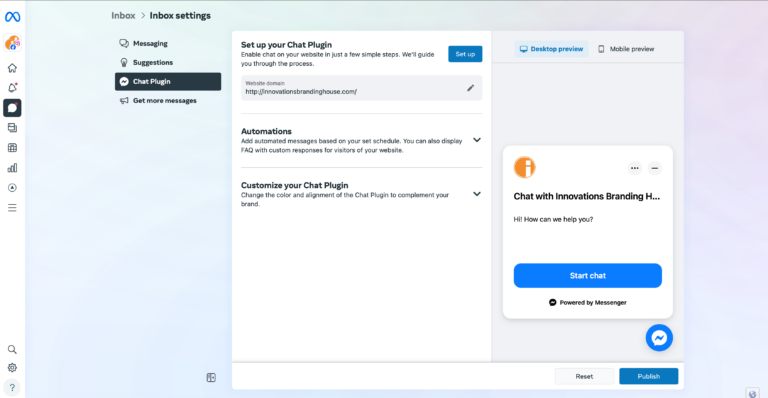 Screenshot of Meta Business Dashboard Inbox Settings