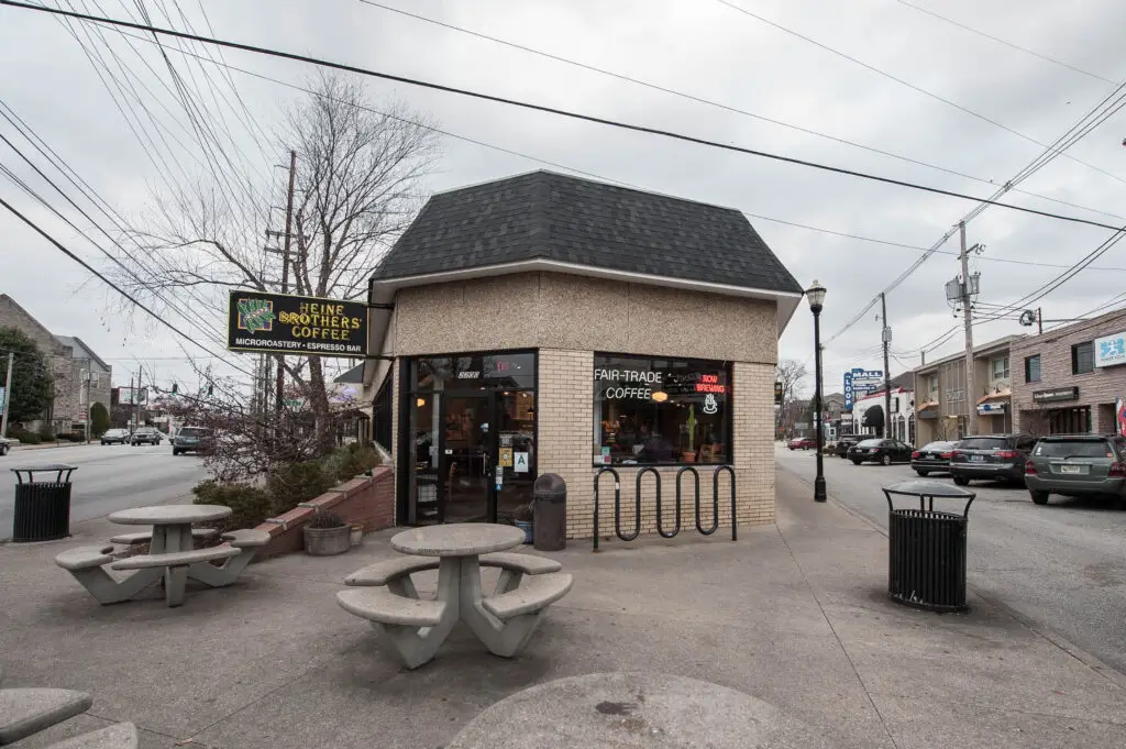 Front view of a Heine Bros. Coffee shop